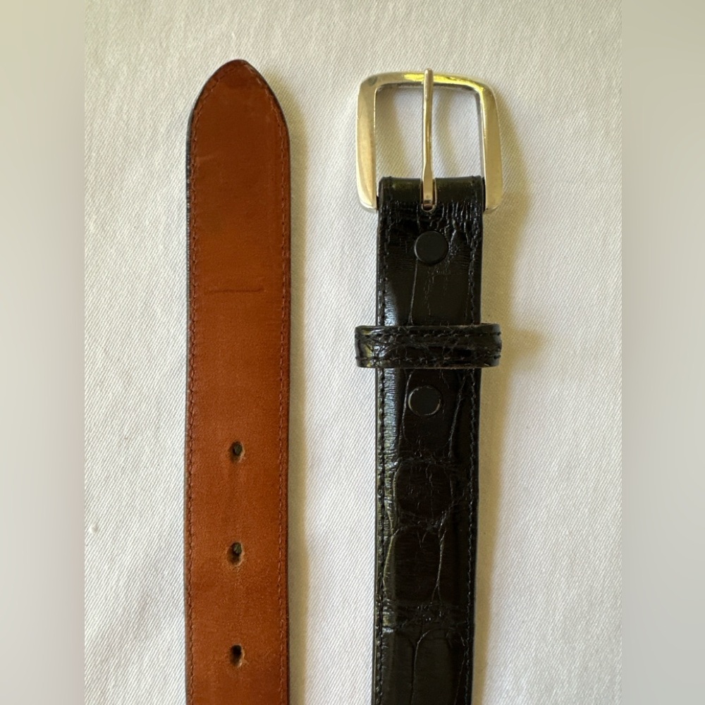Flemings of Buckhead Black Alligator Leather Belt w/Sterling Silver Buckle - 34